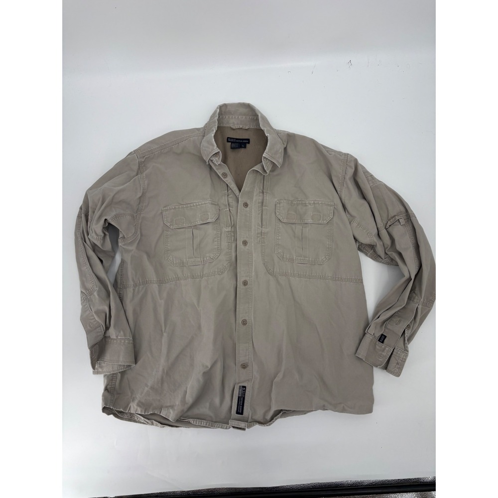 5.11 Tactical Series Mens XL Khaki Tan Cotton Long Sleeve Button Down Shirt